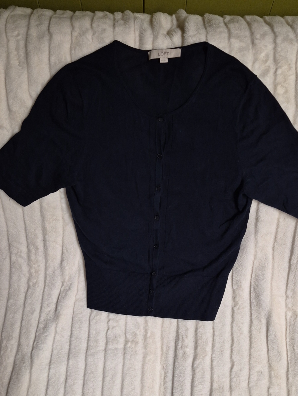 LOFT Navy Short-Sleeve Button-Front Top